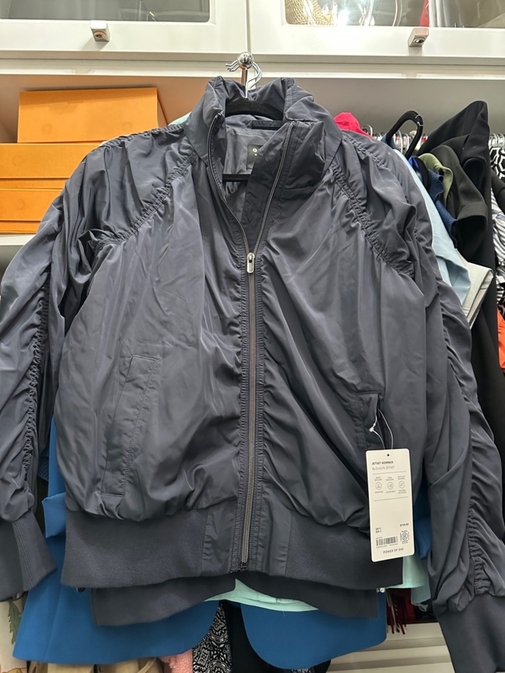 Athleta Navy Blue Women's Zip-Front Bomber Jacket